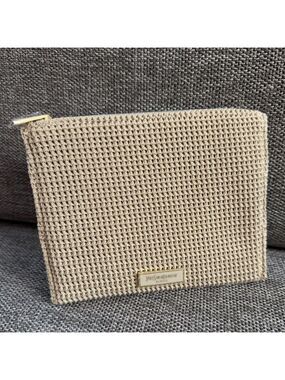 Yves Saint Laurent Beauty Small Beige Flat Pouch Makeup Bag Authentic New